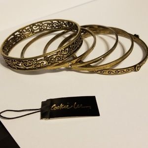 Cookie Lee Set of 5 Bangles in brass-tone